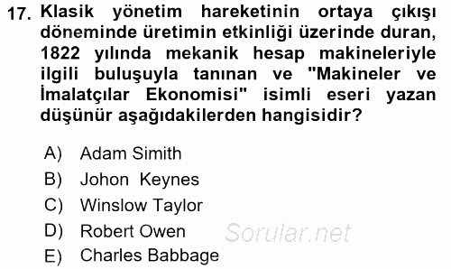 Yönetim ve Organizasyon 1 2016 - 2017 Ara Sınavı 17.Soru