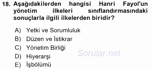 Yönetim ve Organizasyon 1 2016 - 2017 Ara Sınavı 18.Soru