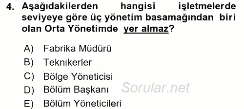 Yönetim ve Organizasyon 1 2016 - 2017 Ara Sınavı 4.Soru