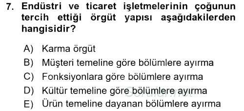 Yönetim ve Organizasyon 1 2016 - 2017 Ara Sınavı 7.Soru