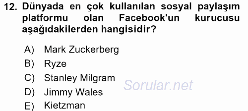 İnternet Yayıncılığı 2017 - 2018 3 Ders Sınavı 12.Soru