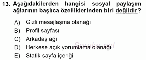 İnternet Yayıncılığı 2017 - 2018 3 Ders Sınavı 13.Soru