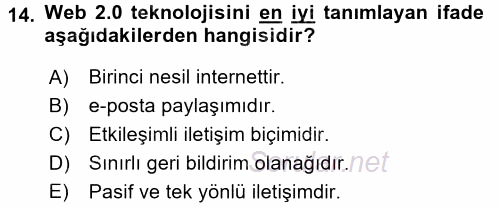 İnternet Yayıncılığı 2017 - 2018 3 Ders Sınavı 14.Soru