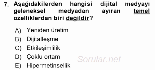 İnternet Yayıncılığı 2017 - 2018 3 Ders Sınavı 7.Soru