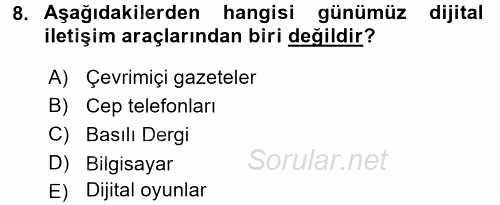 İnternet Yayıncılığı 2017 - 2018 3 Ders Sınavı 8.Soru