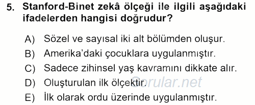 Davranış Bilimleri 2 2015 - 2016 Tek Ders Sınavı 5.Soru
