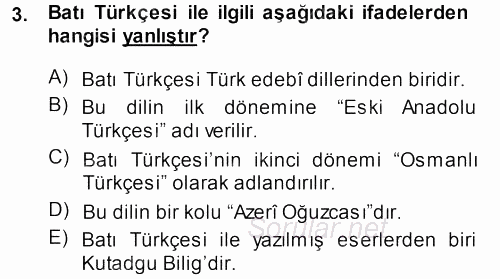 Eski Türk Edebiyatına Giriş: Biçim ve Ölçü 2013 - 2014 Ara Sınavı 3.Soru