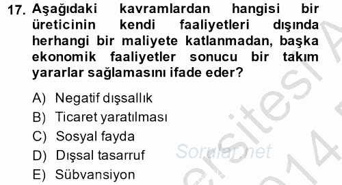 Maliye Politikası 2 2013 - 2014 Dönem Sonu Sınavı 17.Soru