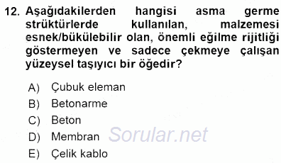 Bina ve Yapım Bilgisi 2015 - 2016 Dönem Sonu Sınavı 12.Soru