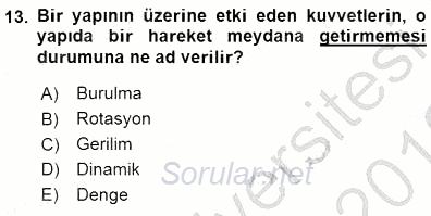 Bina ve Yapım Bilgisi 2015 - 2016 Dönem Sonu Sınavı 13.Soru