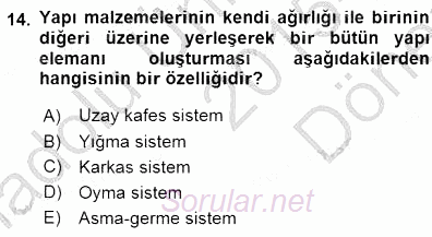 Bina ve Yapım Bilgisi 2015 - 2016 Dönem Sonu Sınavı 14.Soru