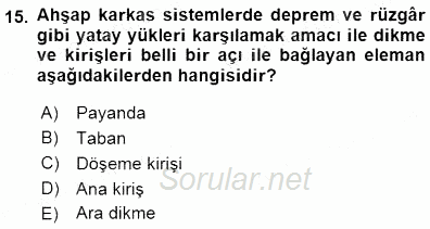 Bina ve Yapım Bilgisi 2015 - 2016 Dönem Sonu Sınavı 15.Soru