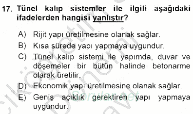 Bina ve Yapım Bilgisi 2015 - 2016 Dönem Sonu Sınavı 17.Soru