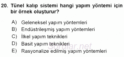 Bina ve Yapım Bilgisi 2015 - 2016 Dönem Sonu Sınavı 20.Soru