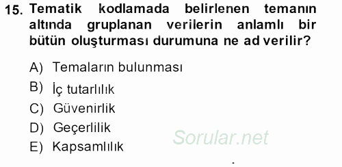 İletişim Araştırmaları 2014 - 2015 Dönem Sonu Sınavı 15.Soru