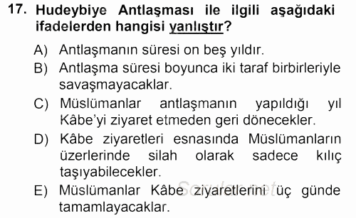 İlk Dönem İslam Tarihi 2012 - 2013 Ara Sınavı 17.Soru