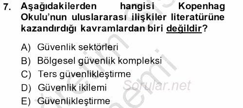 Uluslararası İlişkiler Kuramları 2 2014 - 2015 Dönem Sonu Sınavı 7.Soru