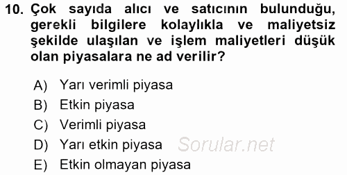 Finansal Yönetim 1 2016 - 2017 Ara Sınavı 10.Soru