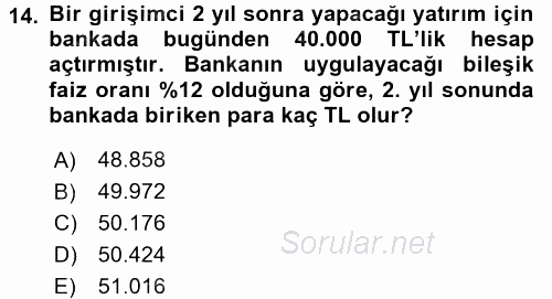 Finansal Yönetim 1 2016 - 2017 Ara Sınavı 14.Soru