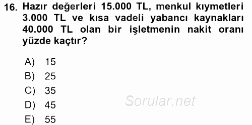 Finansal Yönetim 1 2016 - 2017 Ara Sınavı 16.Soru