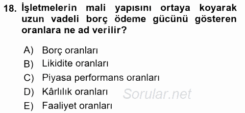 Finansal Yönetim 1 2016 - 2017 Ara Sınavı 18.Soru