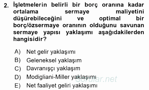 Finansal Yönetim 1 2016 - 2017 Ara Sınavı 2.Soru