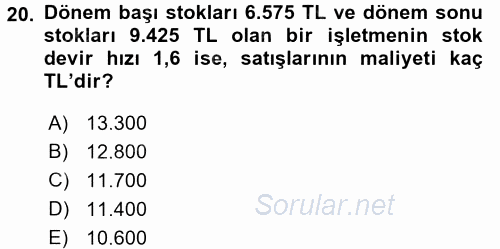 Finansal Yönetim 1 2016 - 2017 Ara Sınavı 20.Soru