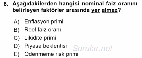 Finansal Yönetim 1 2016 - 2017 Ara Sınavı 6.Soru