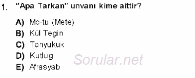 Orta Asya Türk Tarihi 2013 - 2014 Ara Sınavı 1.Soru