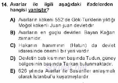 Orta Asya Türk Tarihi 2013 - 2014 Ara Sınavı 14.Soru