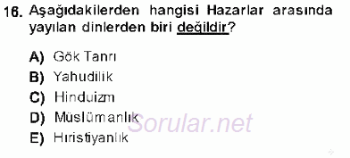Orta Asya Türk Tarihi 2013 - 2014 Ara Sınavı 16.Soru