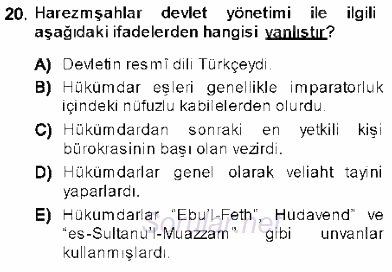 Orta Asya Türk Tarihi 2013 - 2014 Ara Sınavı 20.Soru