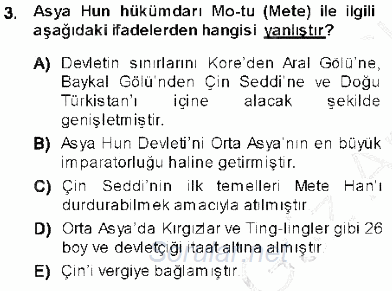 Orta Asya Türk Tarihi 2013 - 2014 Ara Sınavı 3.Soru
