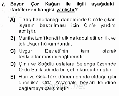 Orta Asya Türk Tarihi 2013 - 2014 Ara Sınavı 7.Soru