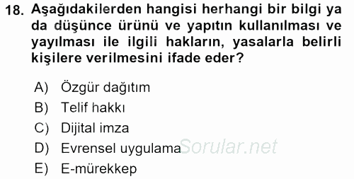 Yeni İletişim Teknolojileri 2015 - 2016 Ara Sınavı 18.Soru
