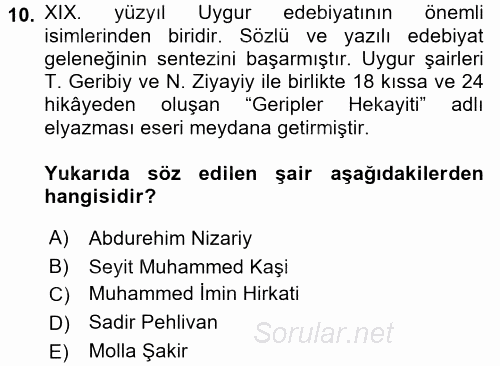 Çağdaş Türk Edebiyatları 2 2017 - 2018 Dönem Sonu Sınavı 10.Soru