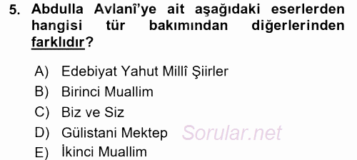 Çağdaş Türk Edebiyatları 2 2017 - 2018 Dönem Sonu Sınavı 5.Soru