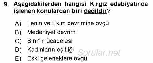 Çağdaş Türk Edebiyatları 2 2017 - 2018 Dönem Sonu Sınavı 9.Soru