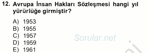 İnsan Hakları Ve Kamu Özgürlükleri 2012 - 2013 Dönem Sonu Sınavı 12.Soru