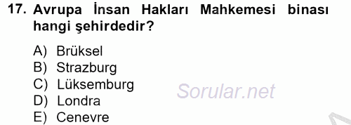 İnsan Hakları Ve Kamu Özgürlükleri 2012 - 2013 Dönem Sonu Sınavı 17.Soru