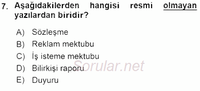 Belge Yönetimi ve Ofis Uygulamaları 2016 - 2017 Ara Sınavı 7.Soru