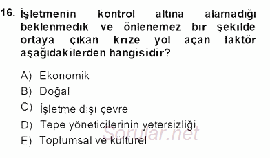 Yönetim ve Organizasyon 2 2014 - 2015 Dönem Sonu Sınavı 16.Soru