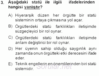 Yönetim ve Organizasyon 2 2014 - 2015 Dönem Sonu Sınavı 3.Soru