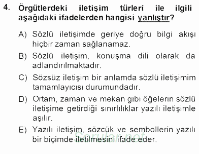 Yönetim ve Organizasyon 2 2014 - 2015 Dönem Sonu Sınavı 4.Soru