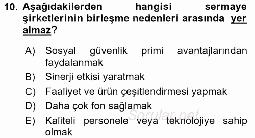 Şirketler Muhasebesi 2015 - 2016 Dönem Sonu Sınavı 10.Soru