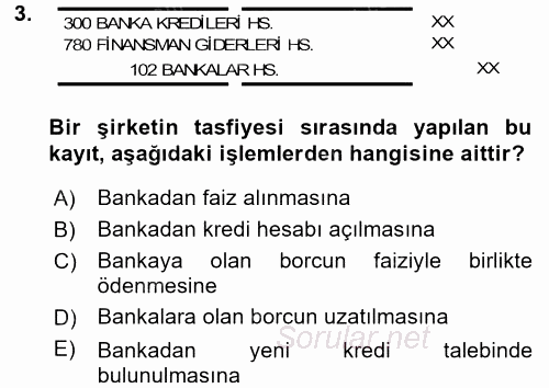 Şirketler Muhasebesi 2015 - 2016 Dönem Sonu Sınavı 3.Soru