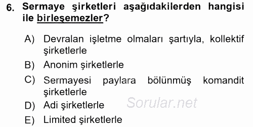 Şirketler Muhasebesi 2015 - 2016 Dönem Sonu Sınavı 6.Soru