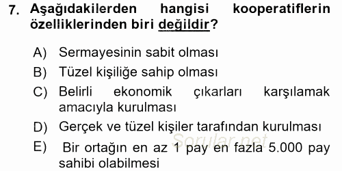 Şirketler Muhasebesi 2015 - 2016 Dönem Sonu Sınavı 7.Soru