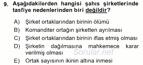 Şirketler Muhasebesi 2015 - 2016 Dönem Sonu Sınavı 9.Soru