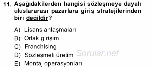 Küresel Pazarlama 2013 - 2014 Tek Ders Sınavı 11.Soru